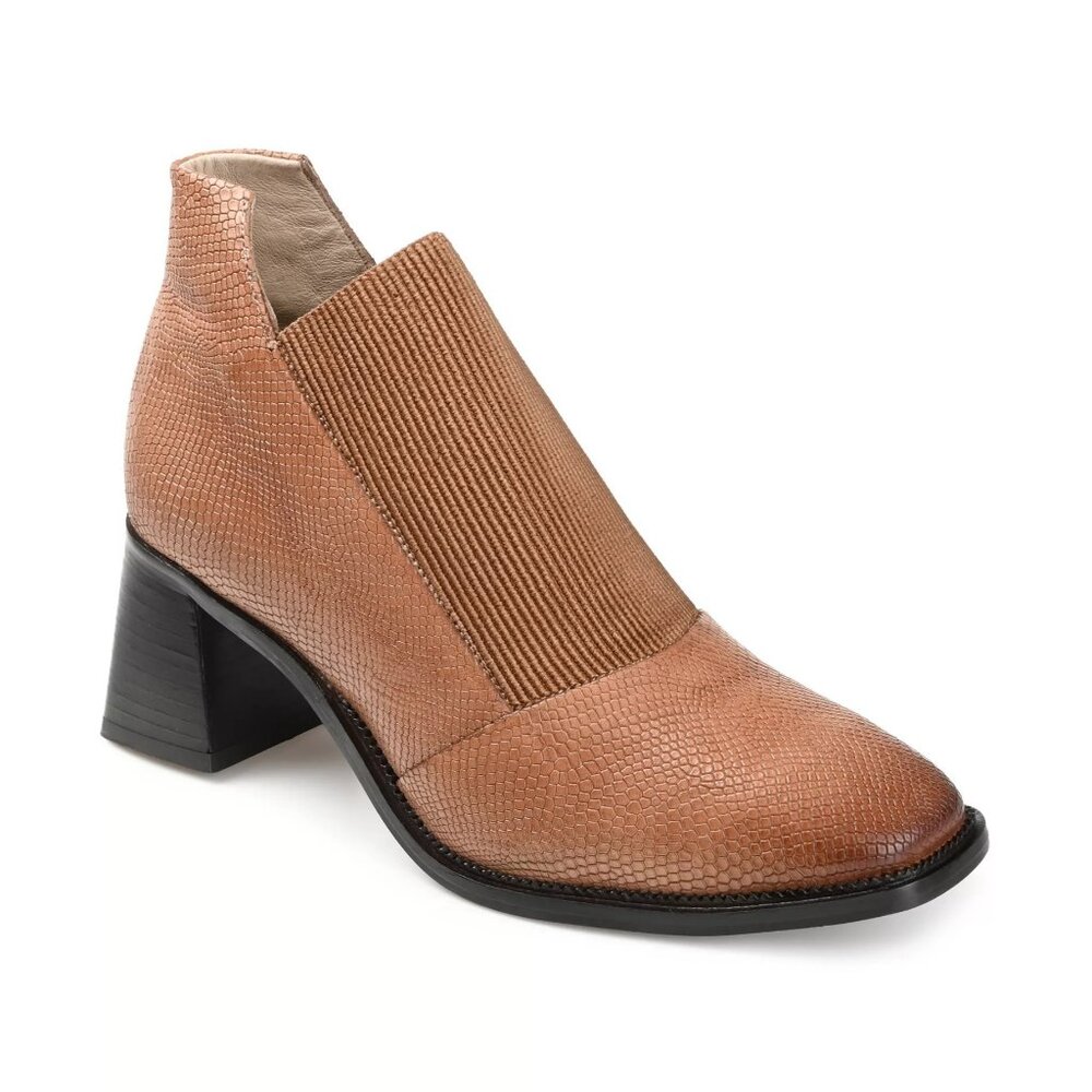 Journee Signature Womens Stylla Stretch Vamp Block Heel Shooties Tan Size 11 NIB